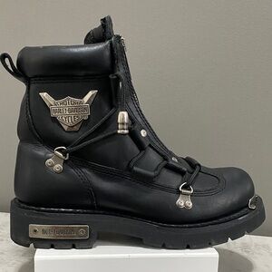 Harley-Davidson Break Light Black and Silver Leather Motorcycle Boots Size 8